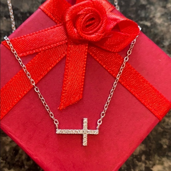 Sterling Silver Dainty Cross Necklace 16” To 17”